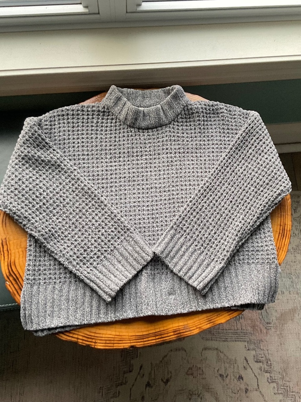 Altar’d State Charcoal Grey Chunky Waffle Mock Neck Sweater Size Medium